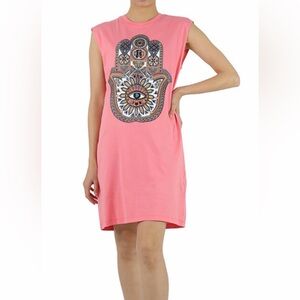 Roberto Cavalli Ladies Quartz Roses Hand Of Fatima Cotton T-shirt Dress